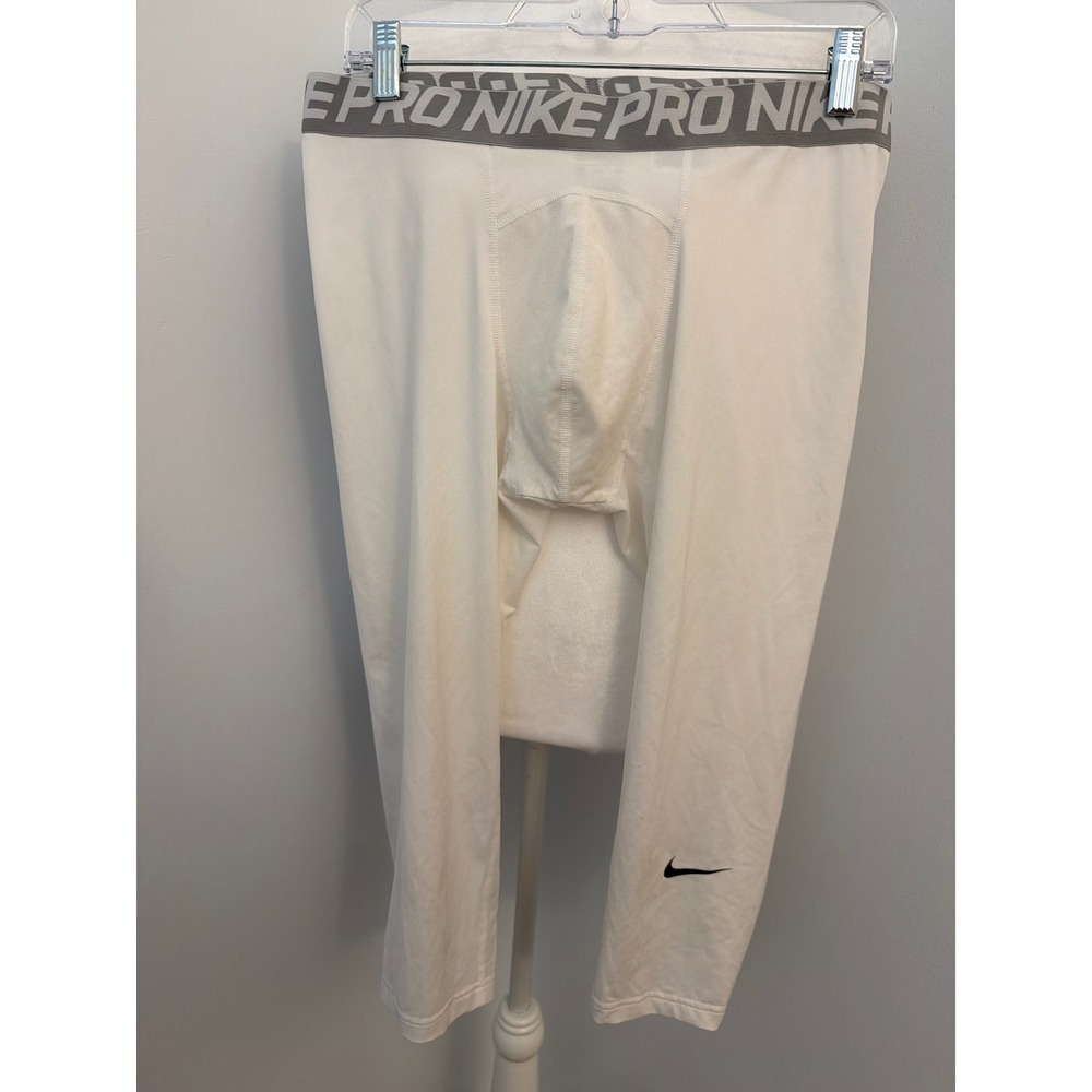Nike Pro Dri-FIT Compression Tights Mens XXL White 3/4 Length Leggings Layer